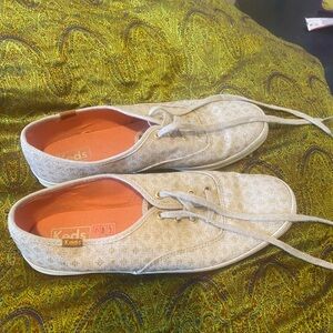 Keds Women's Light Beige Canvas Lace-Up Sneakers with Orange Insole